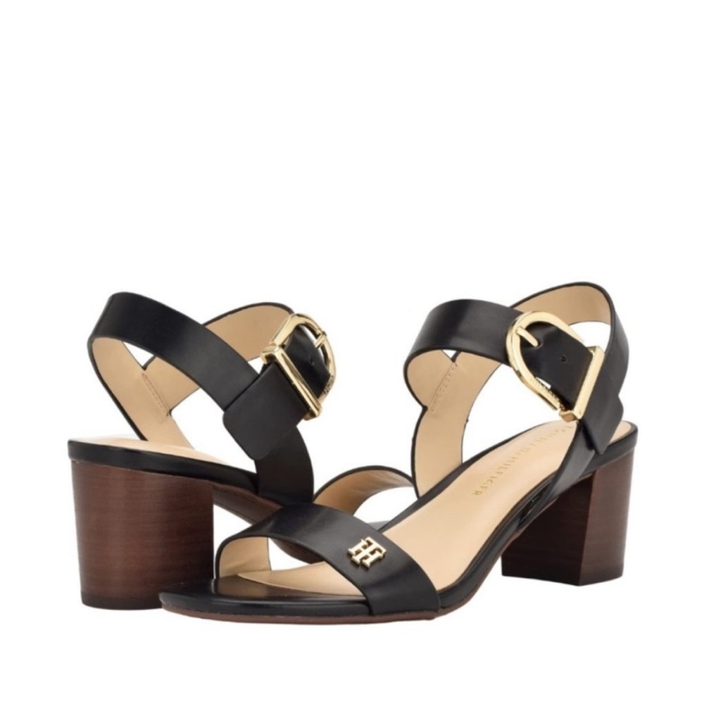 Tommy Hilfiger Black Heels with Gold Accents NEW